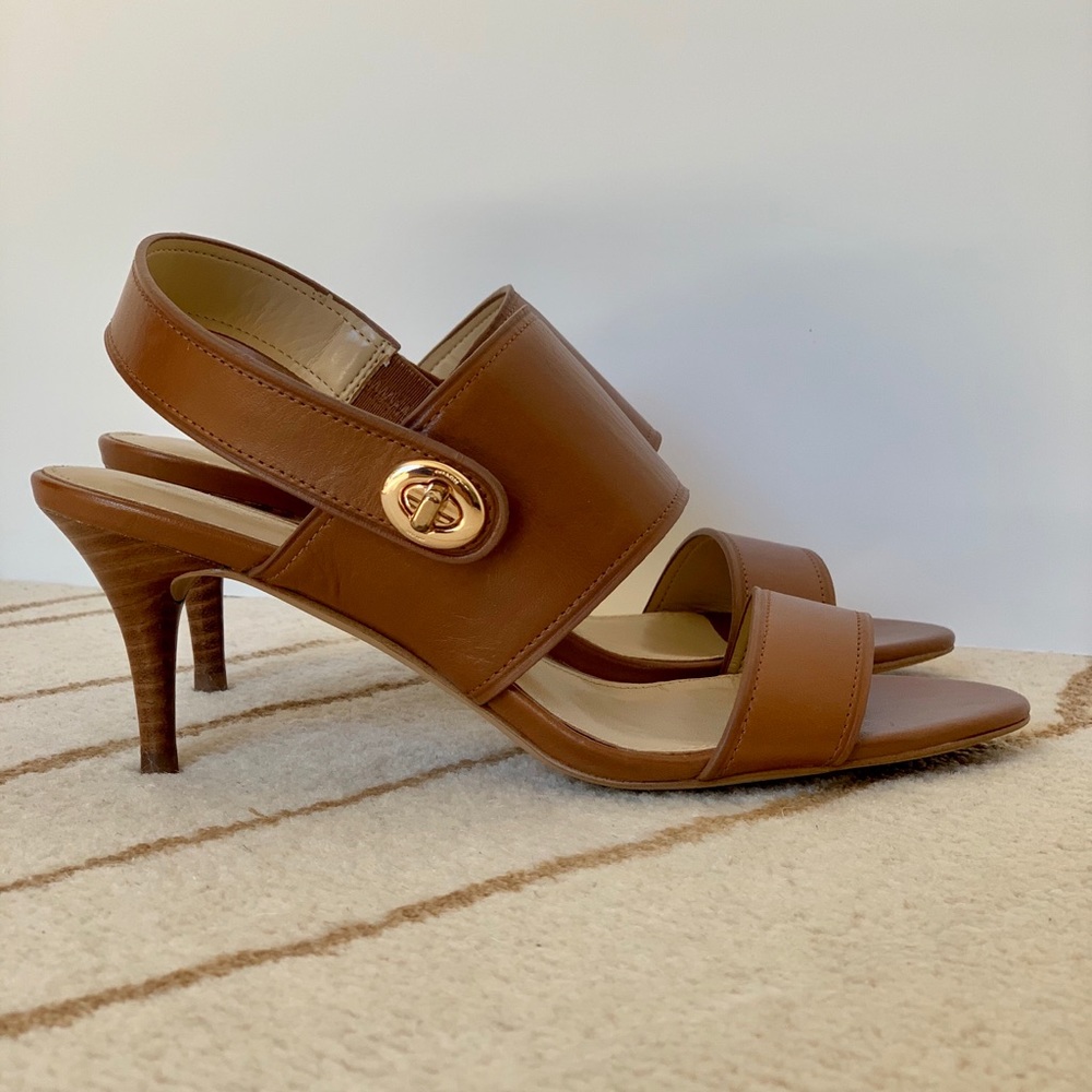 Coach Marla Brown Leather Slingback Heeled Sandals